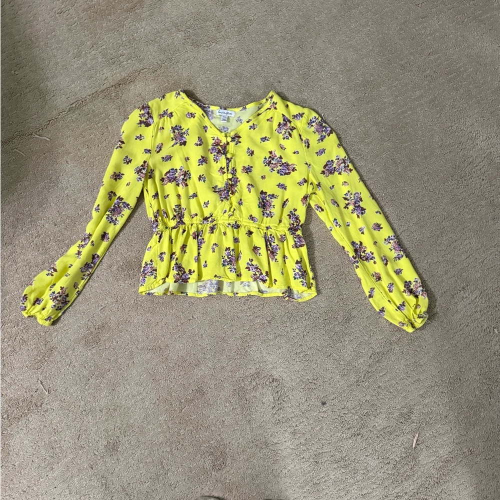love, Fire Yellow Floral Kids Blouse